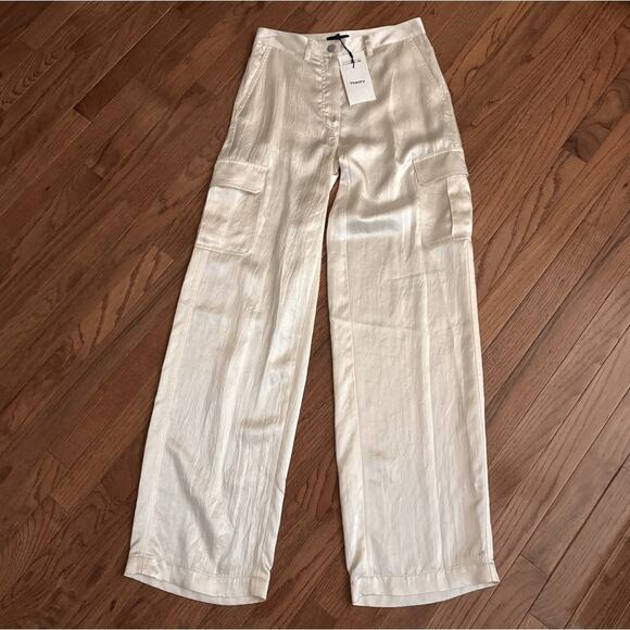 Theory Ivory Satin Wide Leg Cargo Pants Size 00/XS - Picture 8 of 9